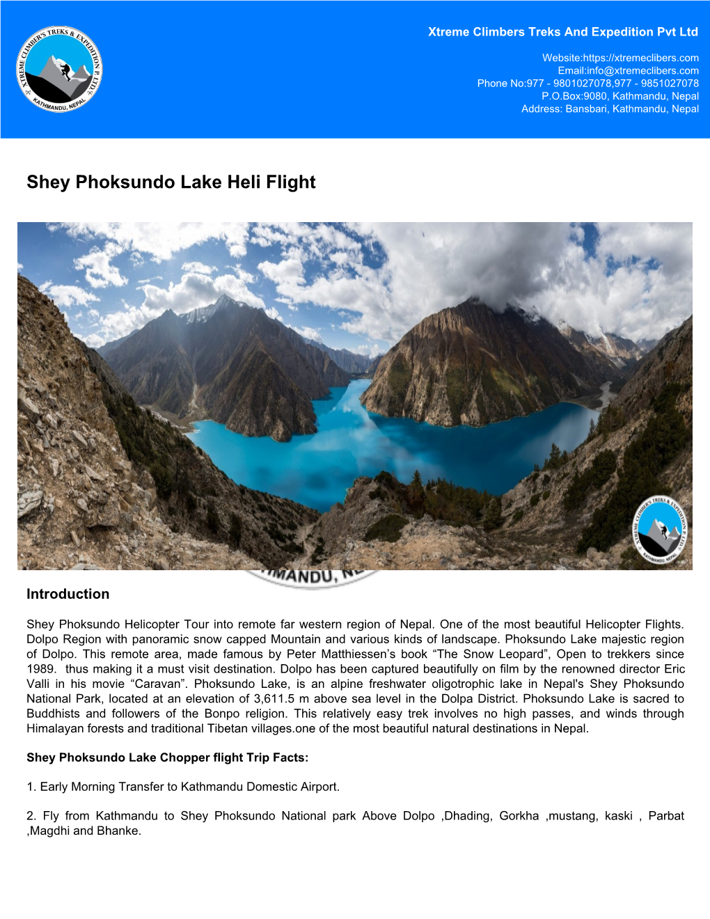 Shey Phoksundo Lake Heli Flight