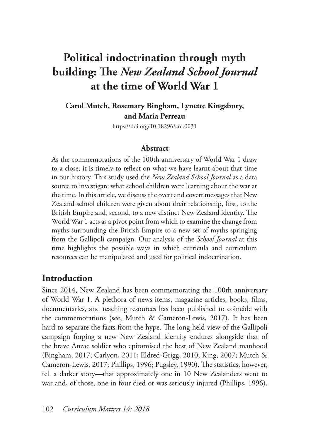 The New Zealand School Journal at the Time of World War 1