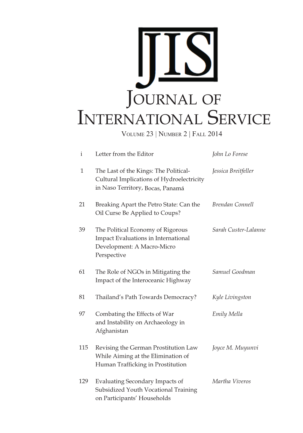 Journal of International Service Volume 23 | Number 2 | Fall 2014