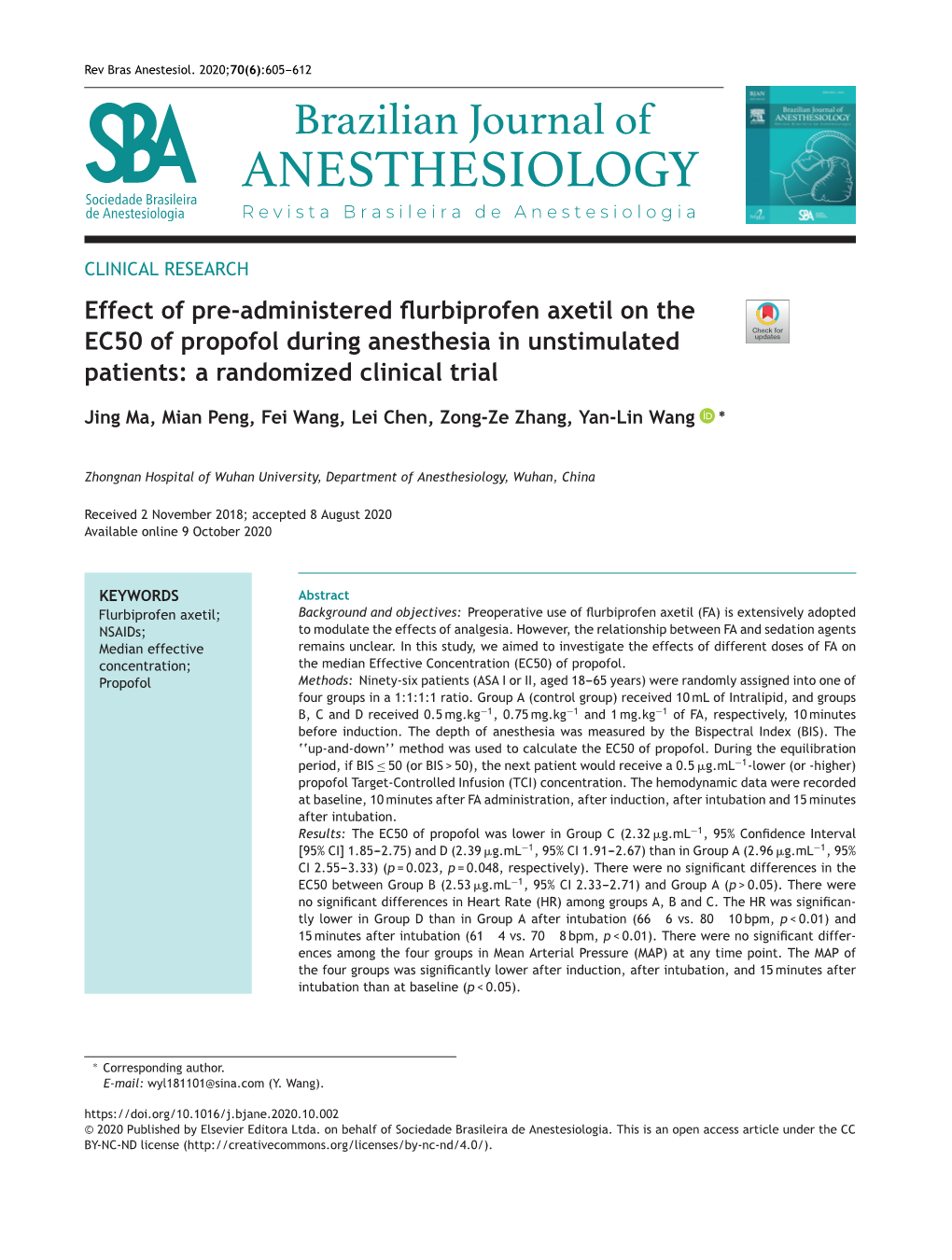 Effect of Pre-Administered Flurbiprofen Axetil on the EC50 of Propofol