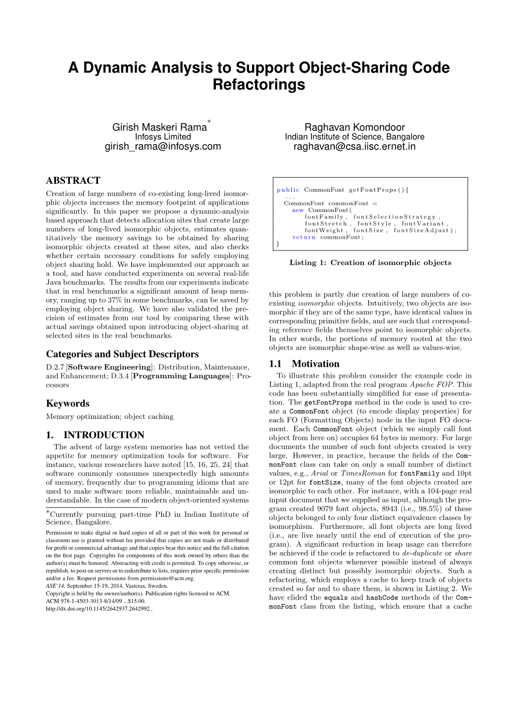 A Dynamic Analysis to Support Object-Sharing Code Refactorings