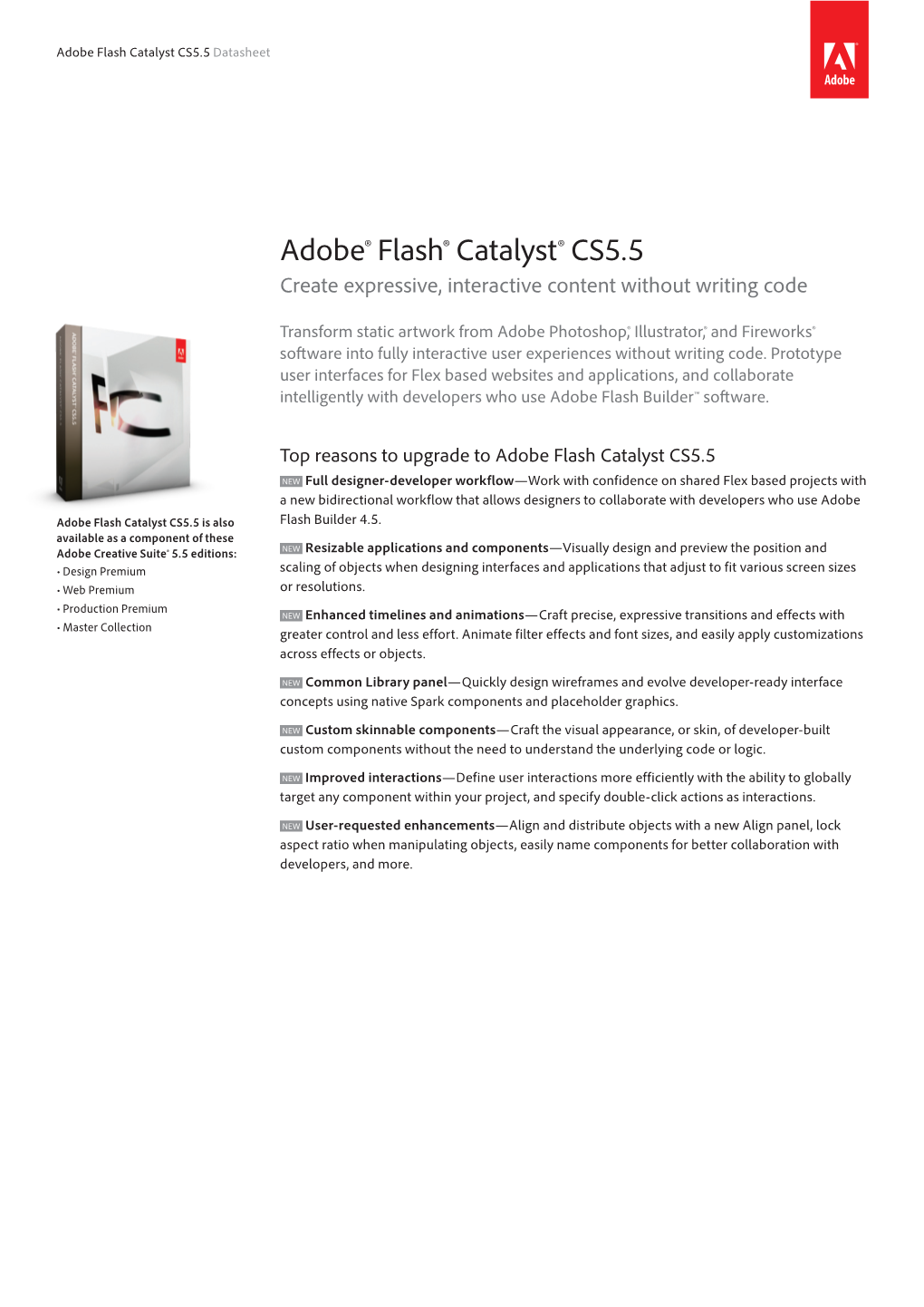 Adobe Flash Catalyst CS5.5 Datasheet