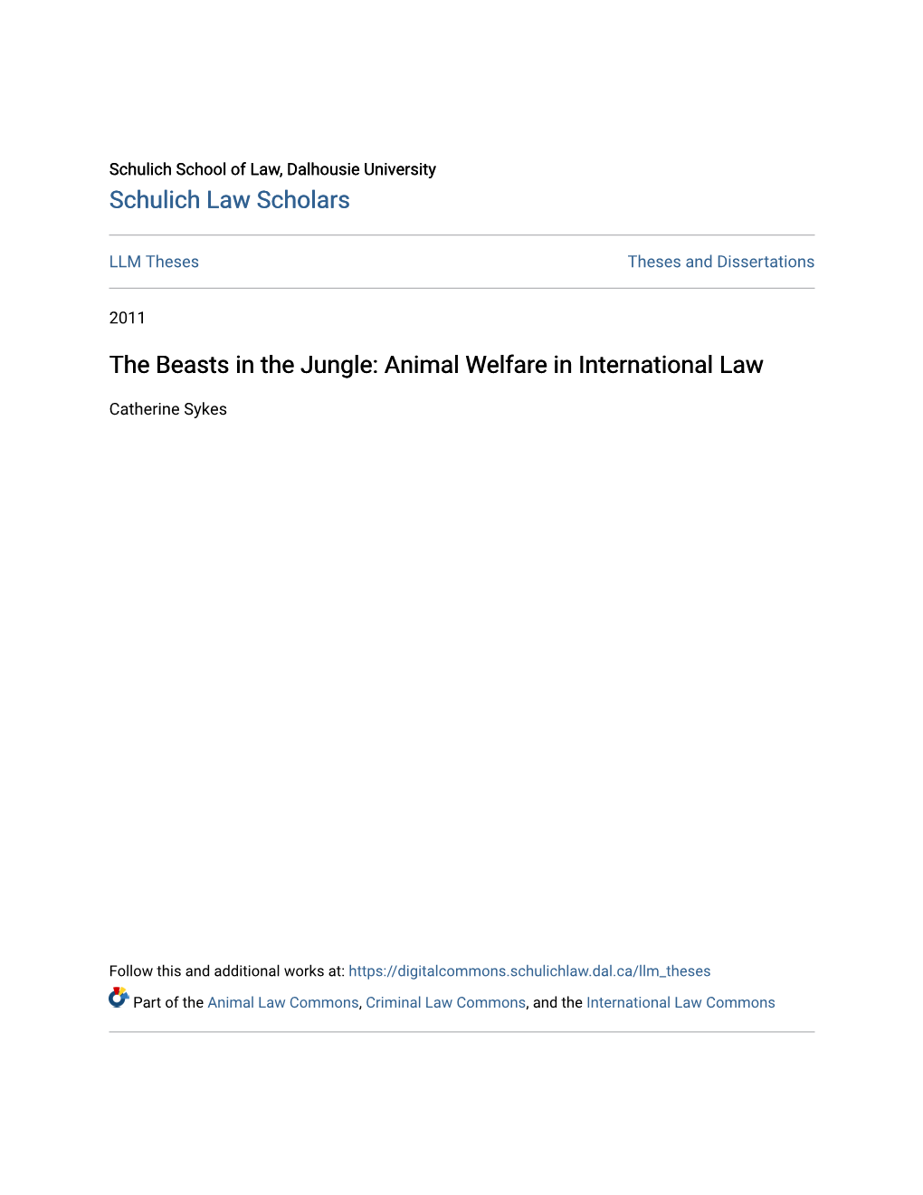 The Beasts in the Jungle: Animal Welfare in International Law