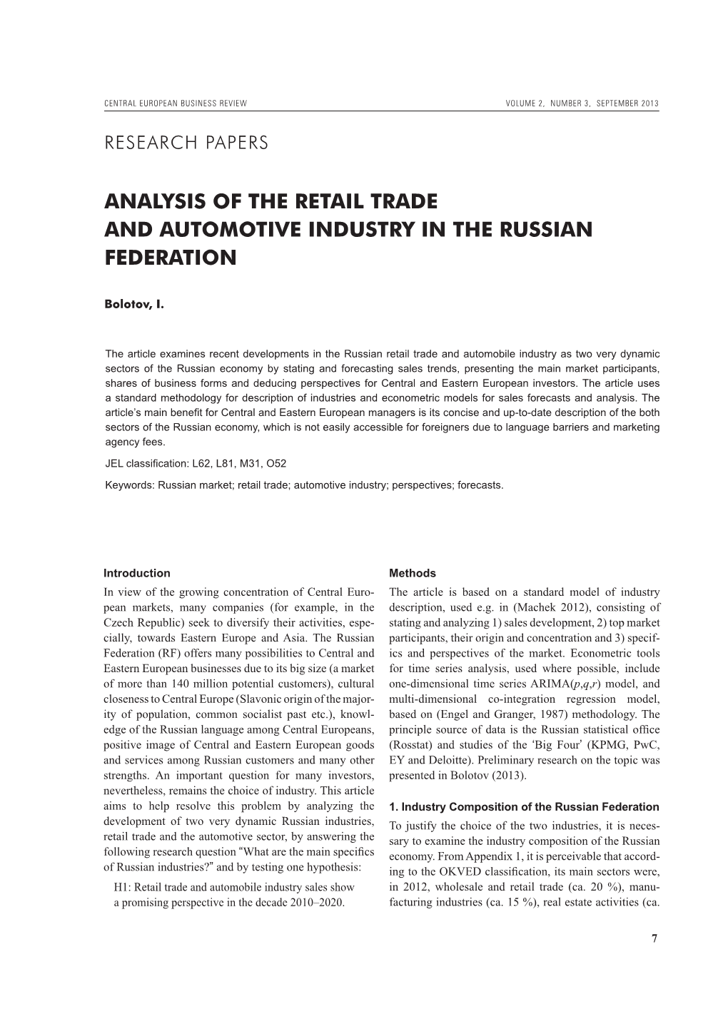 Analysis of the Retail Trade and Automotive Industry in the Russian Federation