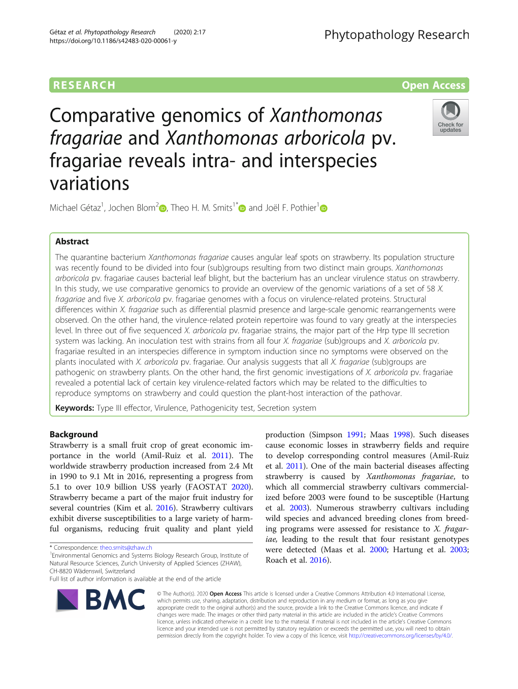 Comparative Genomics of Xanthomonas Fragariae and Xanthomonas Arboricola Pv. Fragariae Reveals Intra- and Interspecies Variation