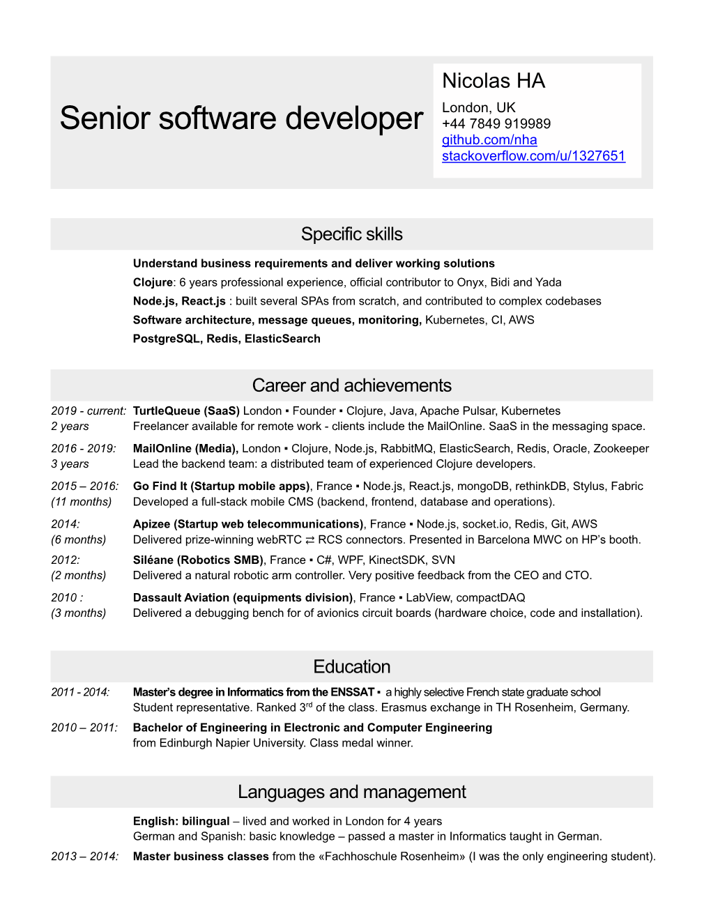 Senior Software Developer +44 7849 919989 Github.Com/Nha Stackoverflow.Com/U/1327651