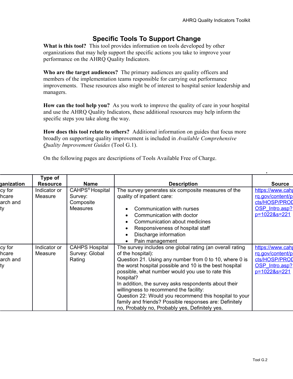 Specific Tools to Support Change