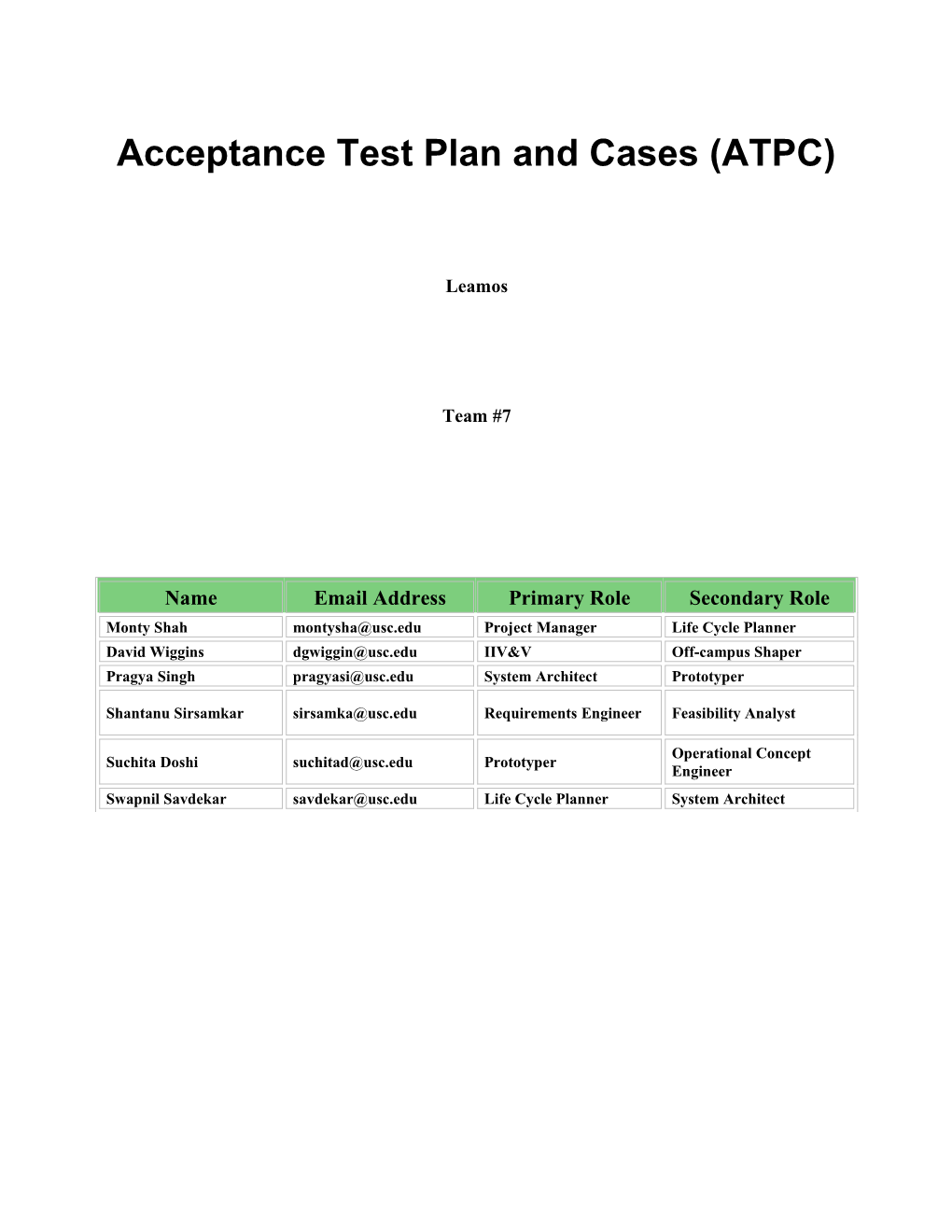 Test Plan and Cases (TPC)