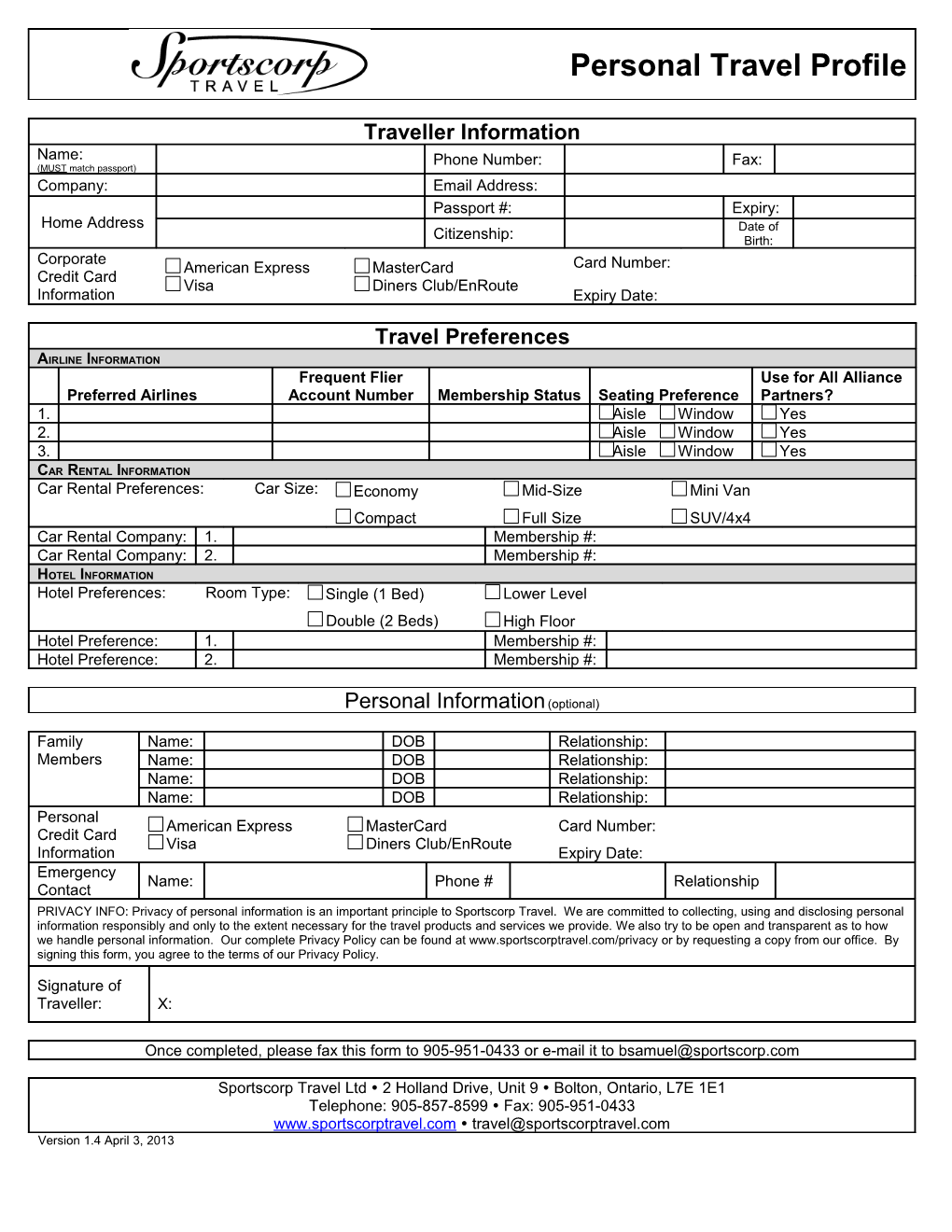 Personal Travel Profile