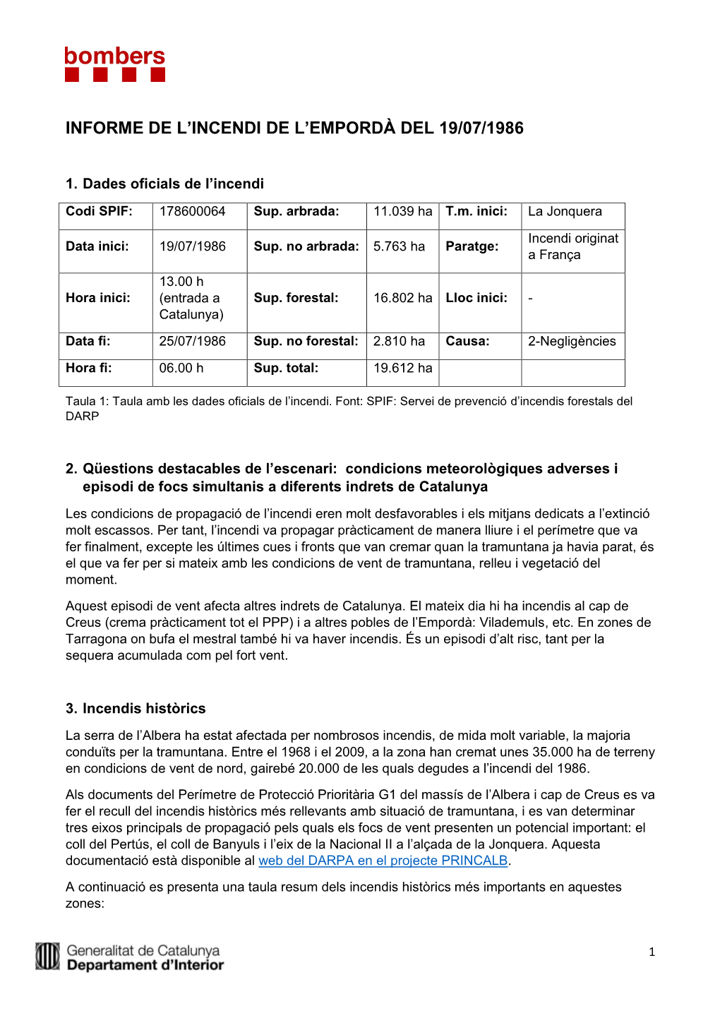 Informe De L'incendi De L'empordà De 1986