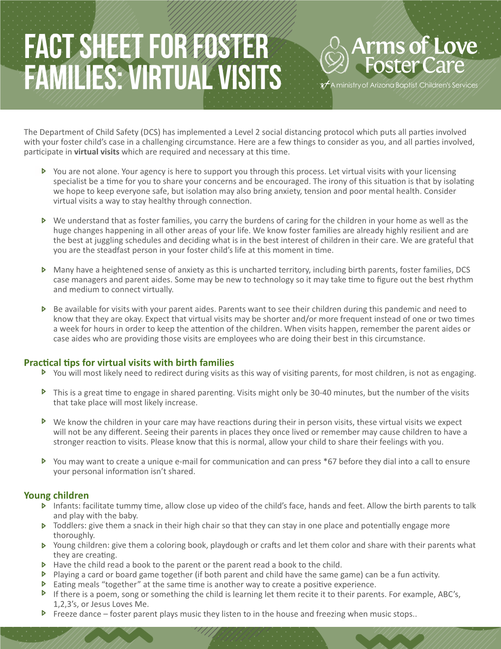 Fact Sheet for Foster Families: Virtual Visits