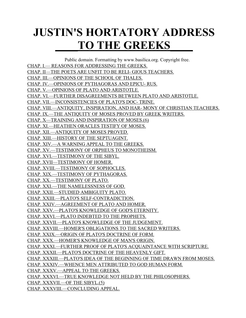 Justin's Hortatory Address ___To the Greeks