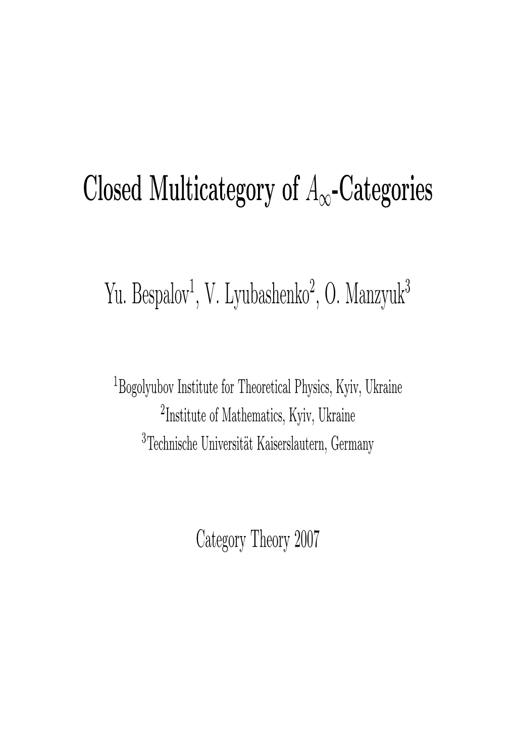 Closed Multicategory of A∞-Categories