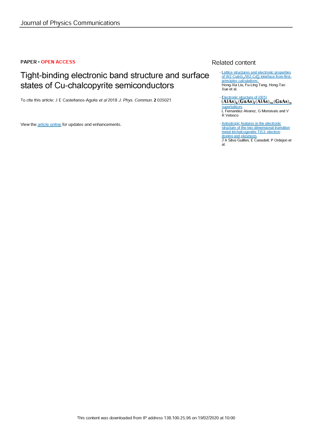 Tight-Binding Electronic Band Structure and Surface States of Cu- OPENACCESS Chalcopyrite Semiconductors