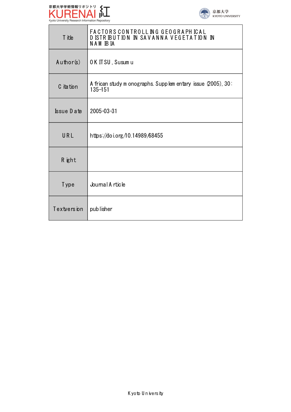 Title FACTORS CONTROLLING GEOGRAPHICAL DISTRIBUTION