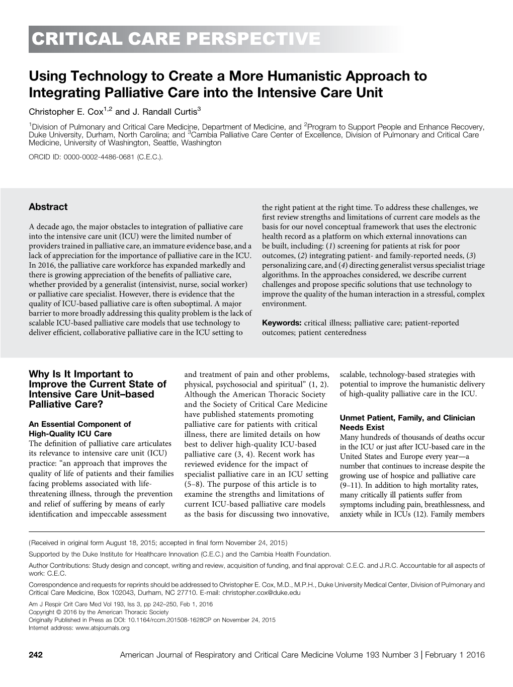 Critical Care Perspective