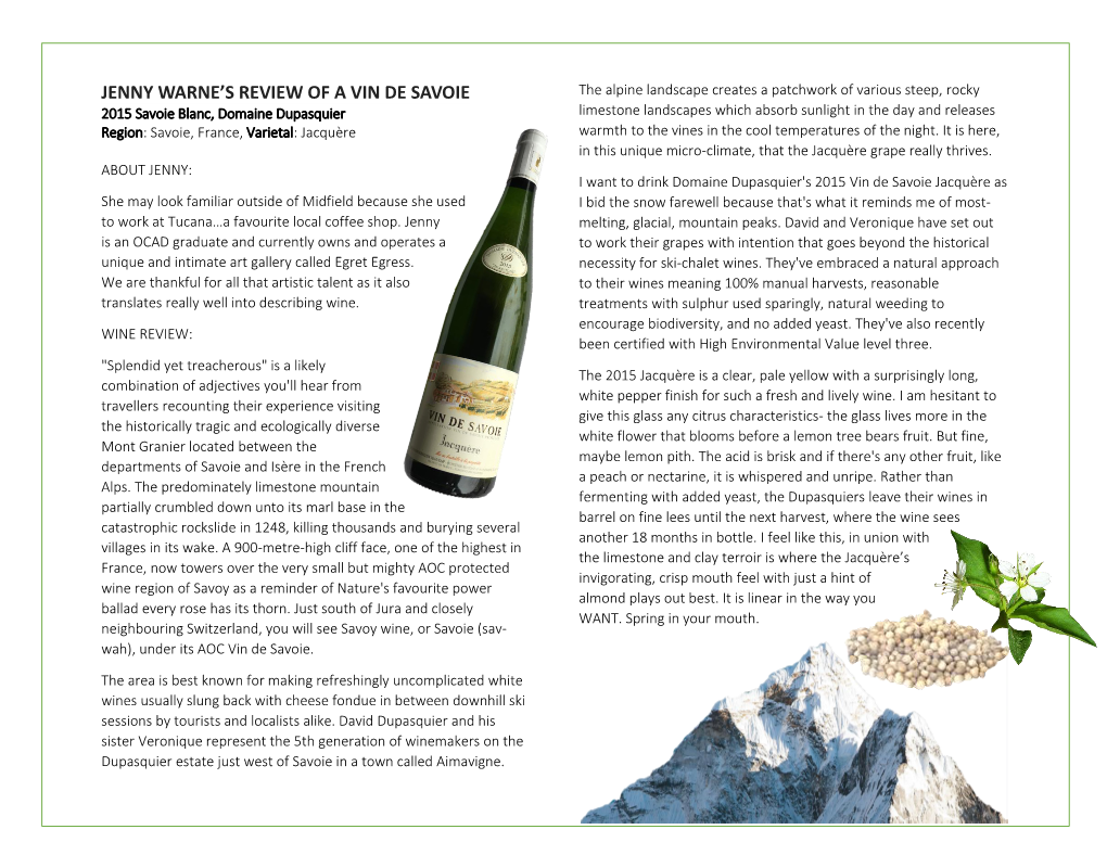 Jenny Warne's Review of a Vin De Savoie