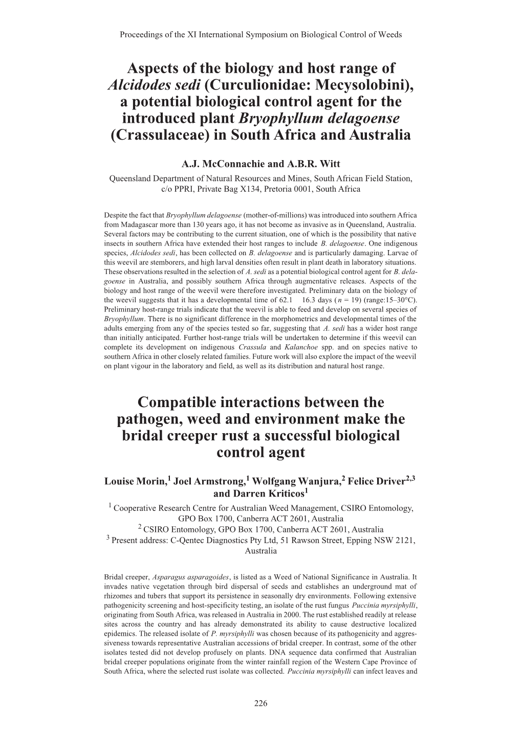 A Potential Biological Control Agent for the Introduced Plant Bryophyllum Delagoense (Crassulaceae) in South Africa and Australia