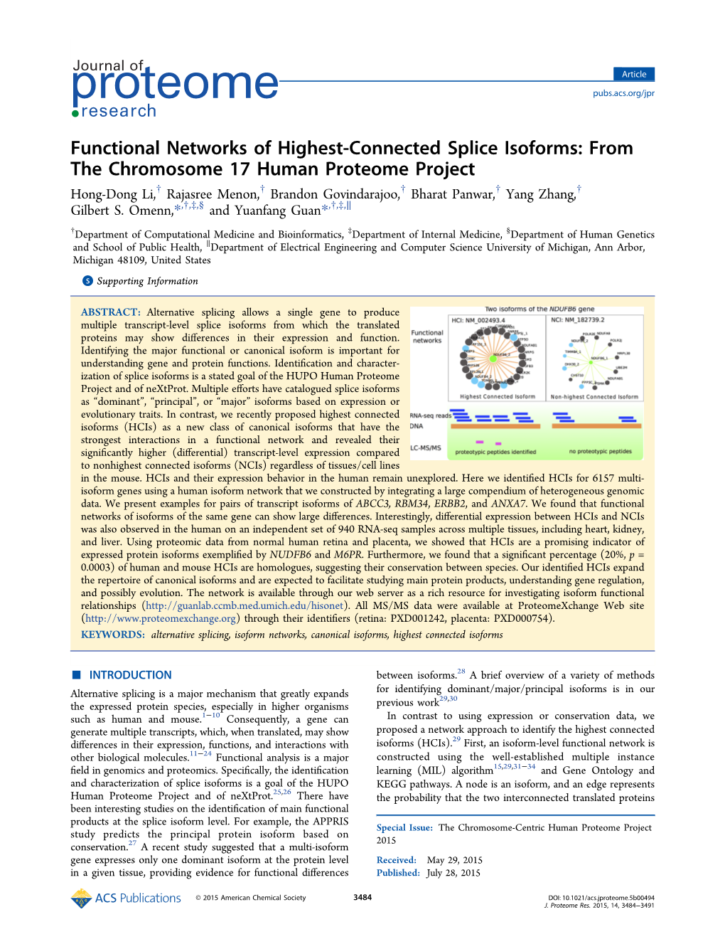 Functional Networks of Highest-Connected Splice Isoforms: from the Chromosome 17 Human Proteome Project