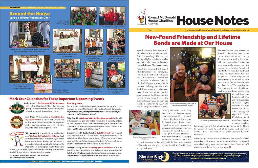 FALL 2017 a Communicative Publication of Ronald Mcdonald House Charities of Nashville, Tennessee, Inc