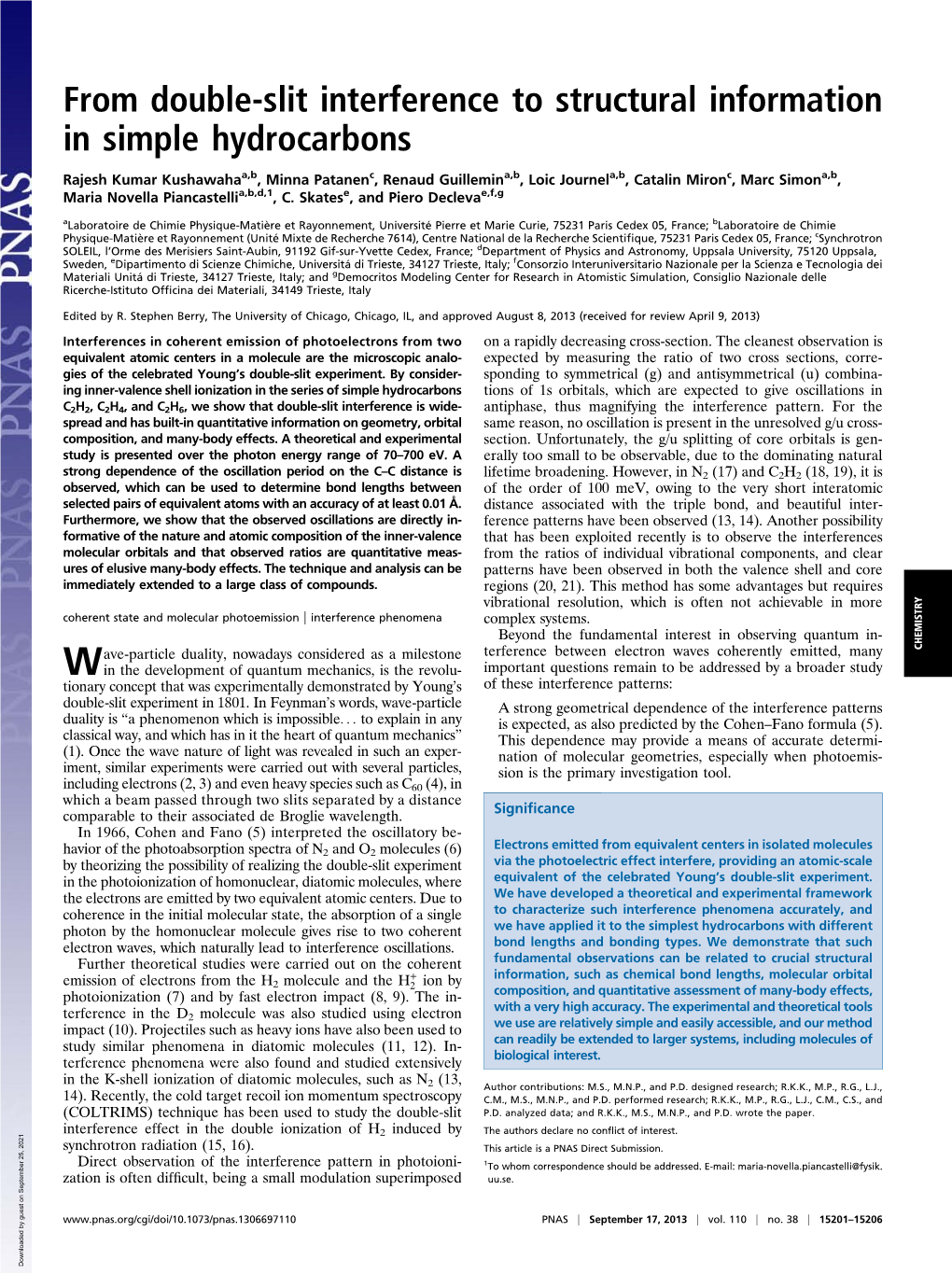 From Double-Slit Interference to Structural Information in Simple Hydrocarbons