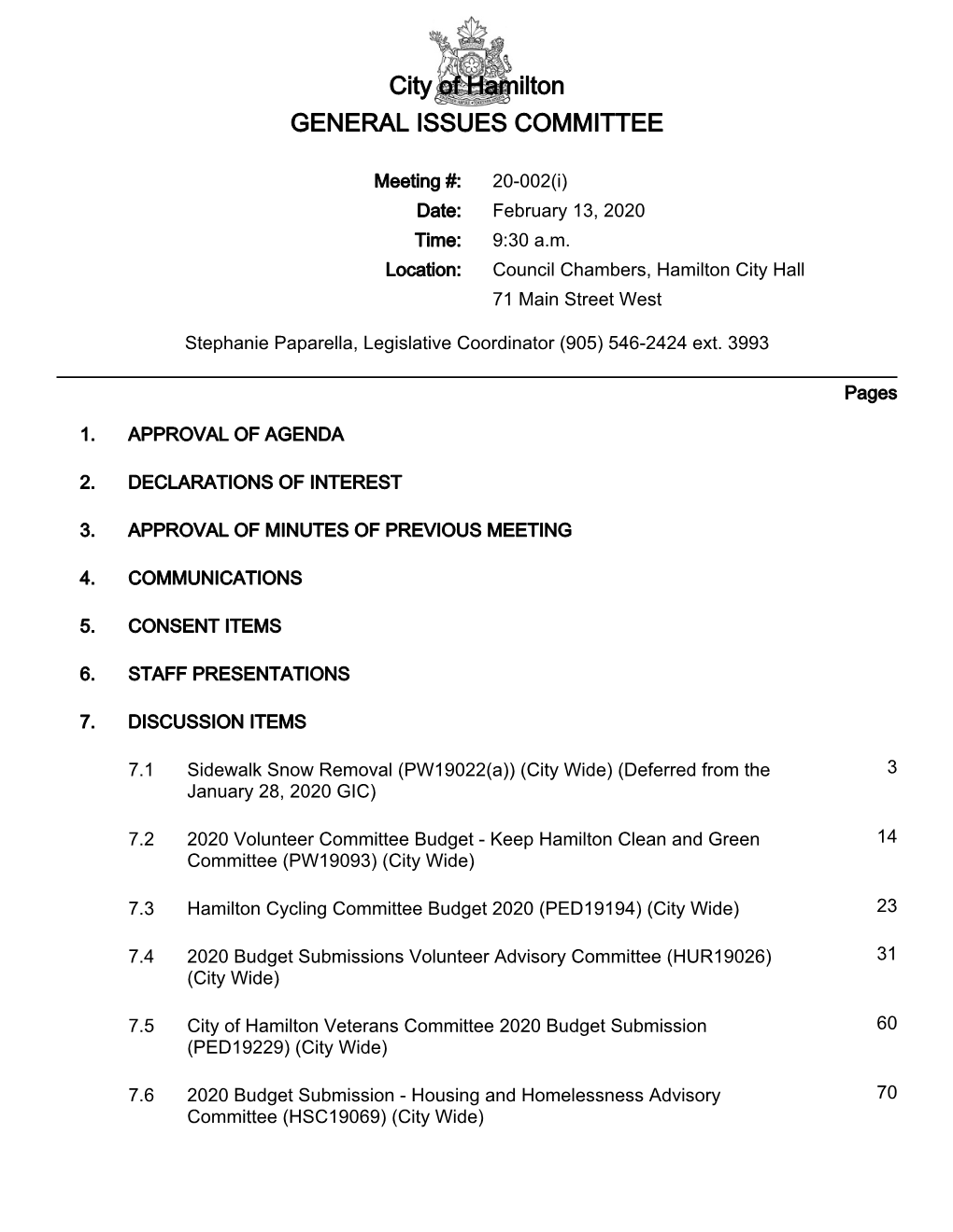 General Issues Committee Agenda Package