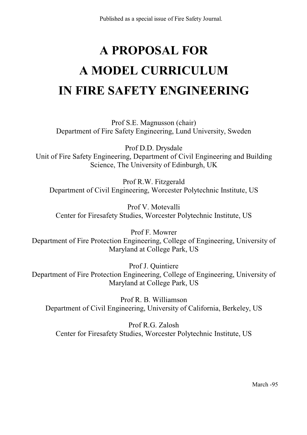 Model Curriculum for Fire Safety Engineering