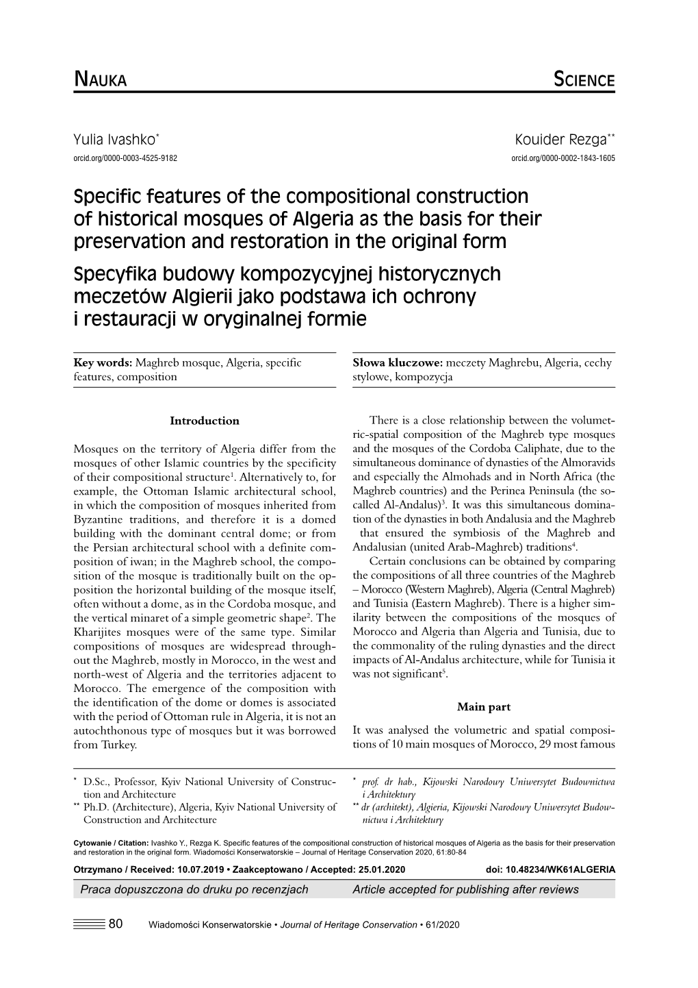 Specific Features of the Compositional Construction of Historical Mosques