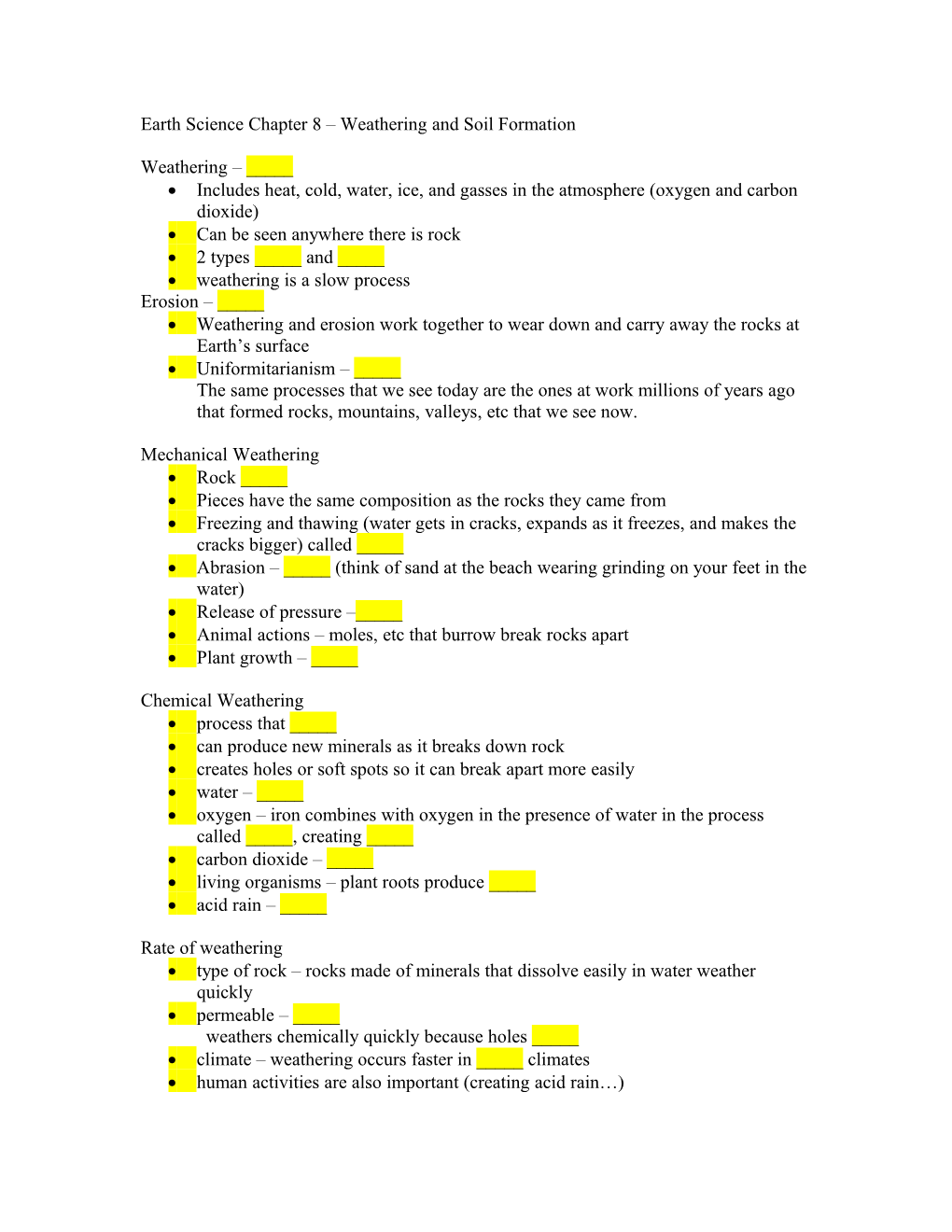 Earth Science Chapter 8 – Weathering And Soil Formation