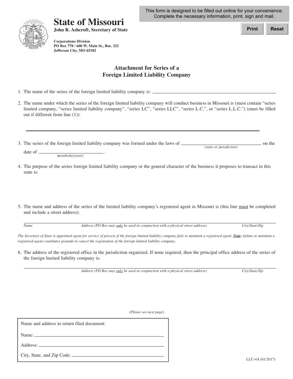 Attachment for Series of a Foreign Limited Liability Company (LLC