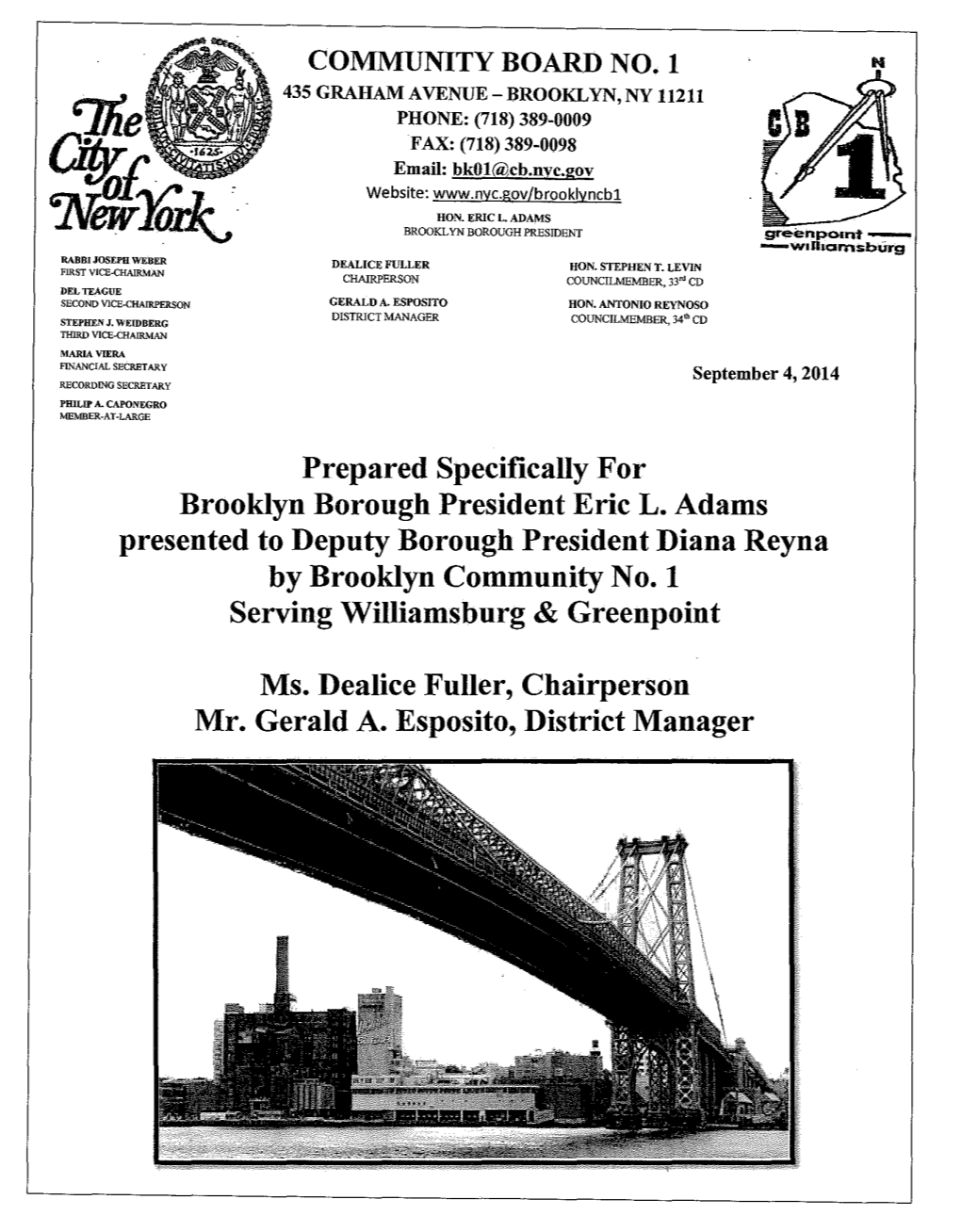 CB #1 Document Presented to Brooklyn Borough President Eric L