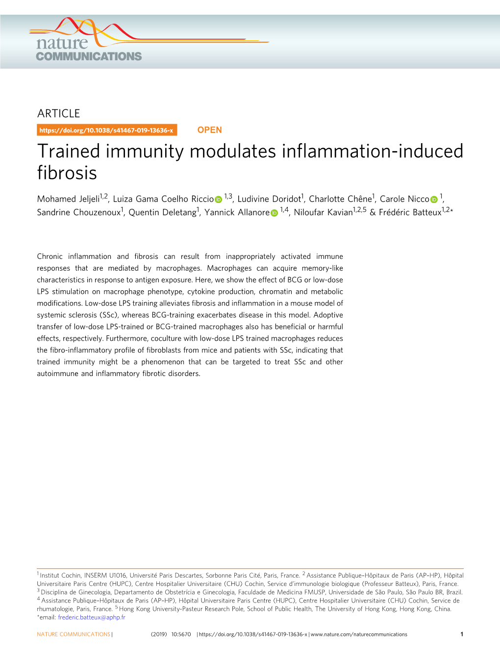 Trained Immunity Modulates Inflammation-Induced Fibrosis