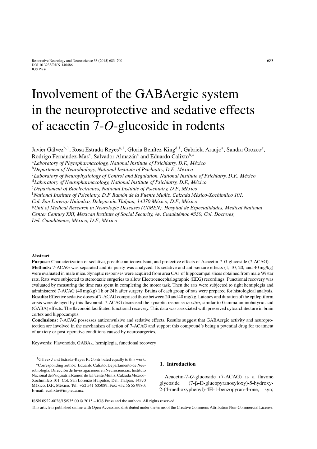 Involvement of the Gabaergic System in the Neuroprotective and Sedative Effects of Acacetin 7-O-Glucoside in Rodents