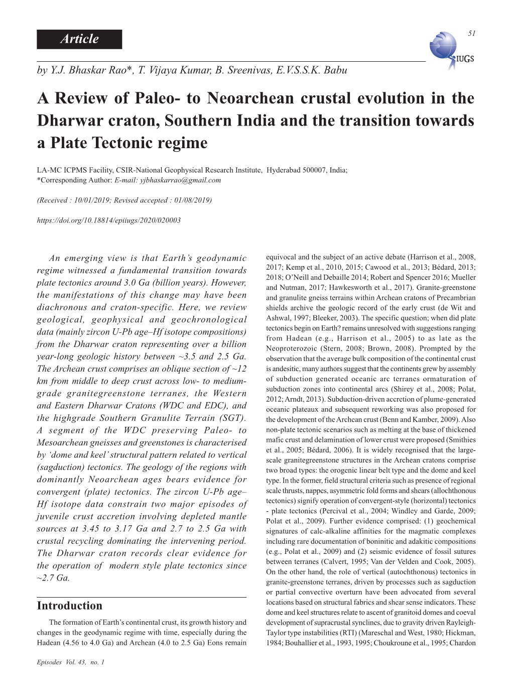 To Neoarchean Crustal Evolution in the Dharwar Craton, Southern India and the Transition Towards a Plate Tectonic Regime