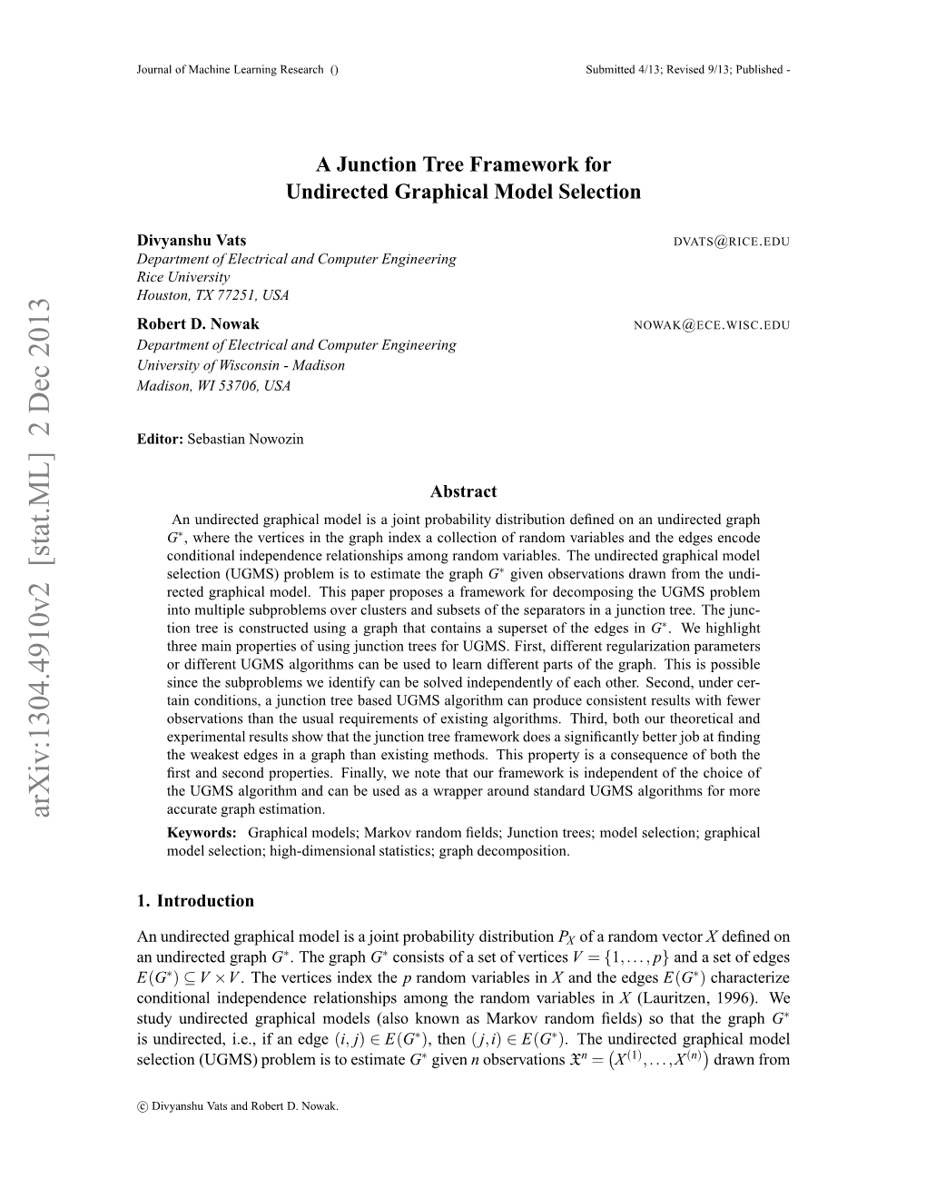 A Junction Tree Framework for Undirected Graphical Model Selection