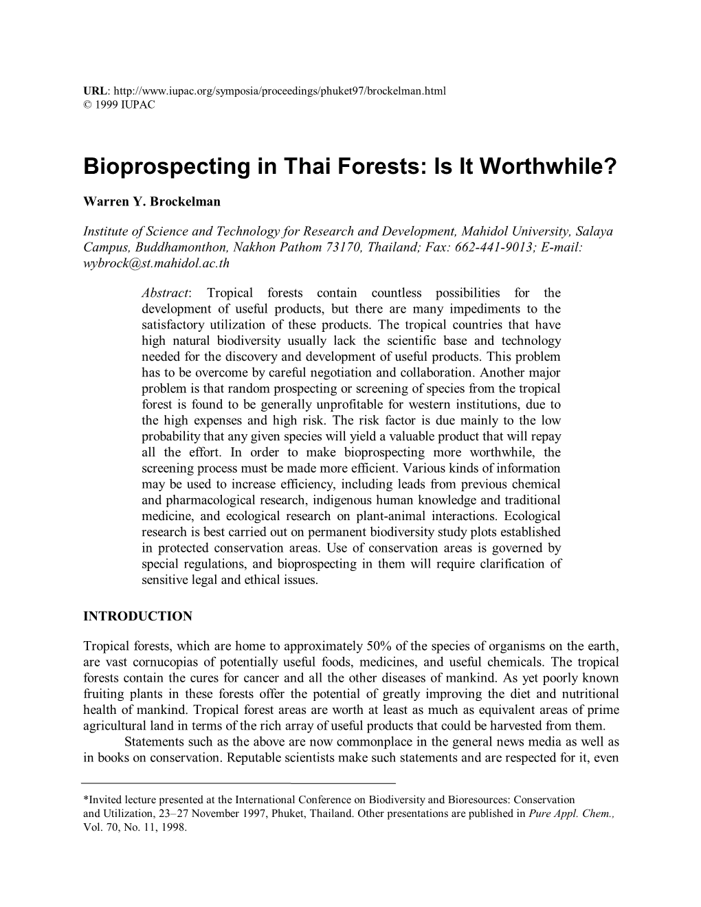 Bioprospecting in Thai Forests: Is It Worthwhile?