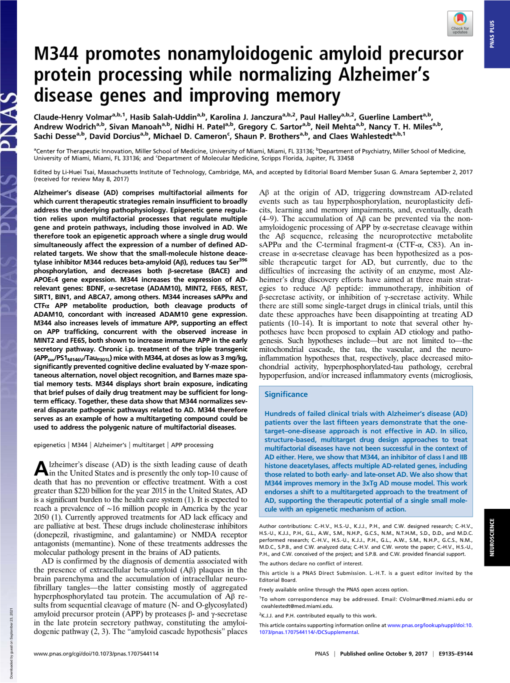 M344 Promotes Nonamyloidogenic Amyloid Precursor Protein