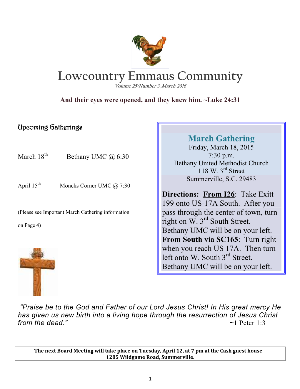 Lowcountry Emmaus Community Volume 25/Number 3 ,March 2016