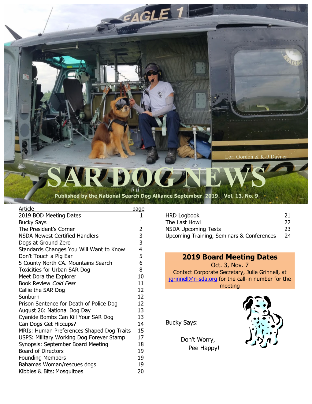 SAR DOG NEWS Published by the National Search Dog Alliance September 2019 Vol