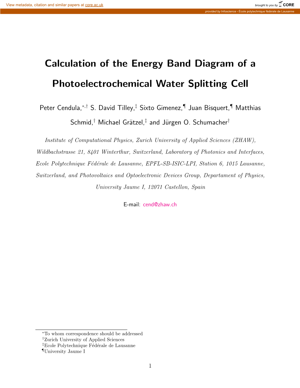 Calculation of the Energy Band Diagram of a Photoelectrochemical Water Splitting Cell