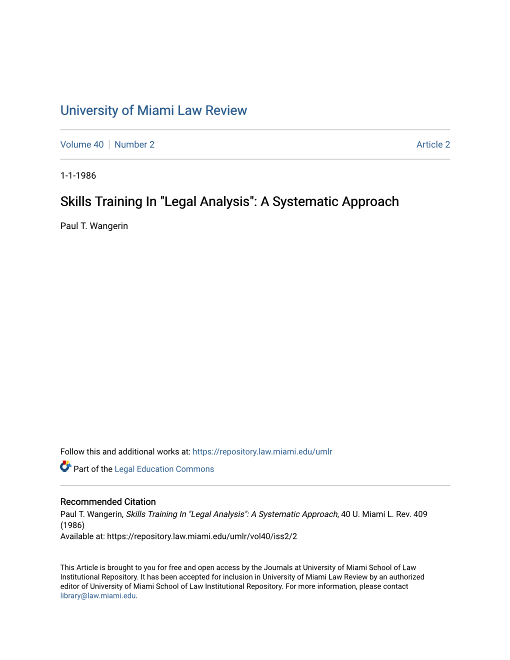 Skills Training in "Legal Analysis": a Systematic Approach