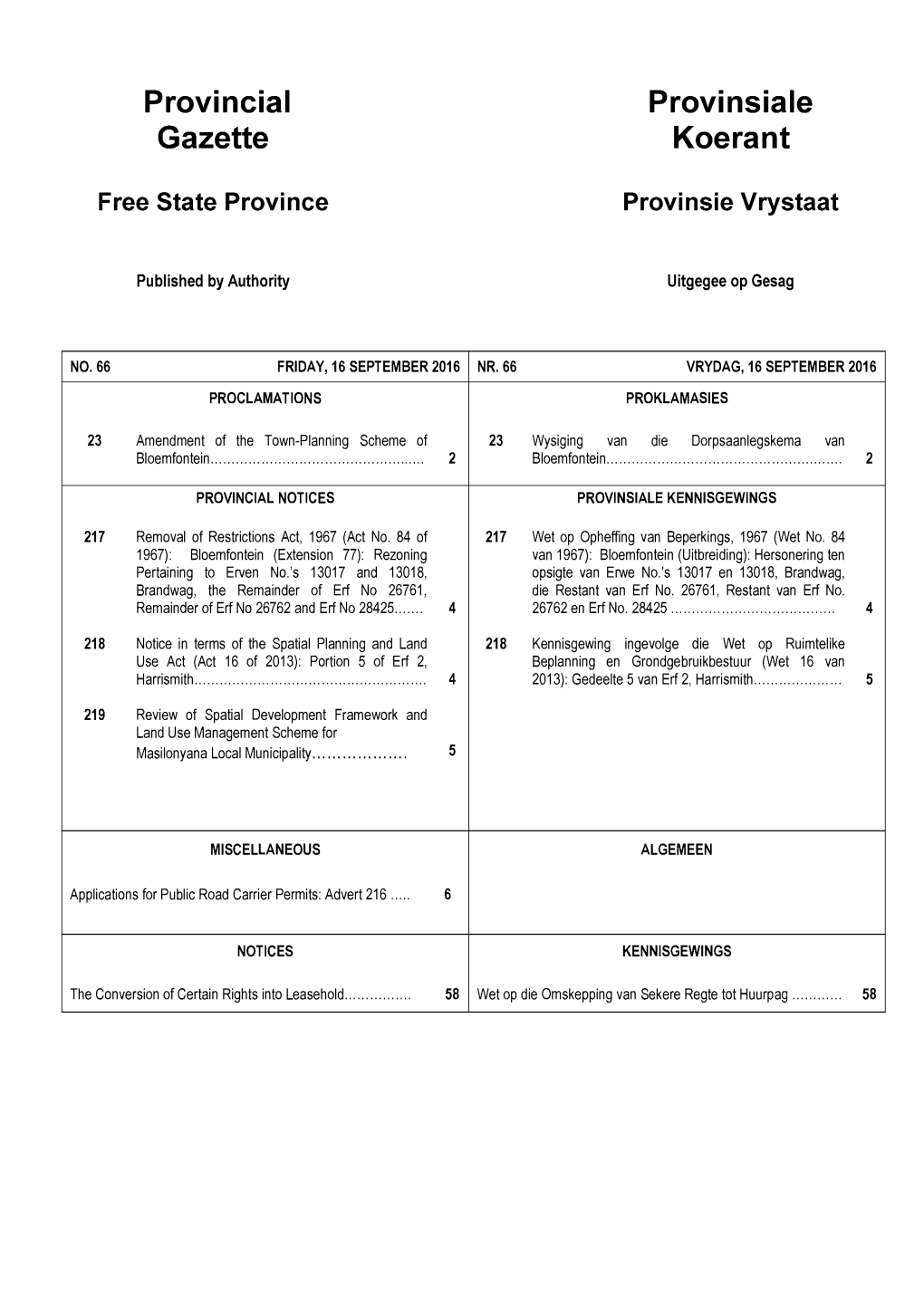 Provincial Gazette Free State Province