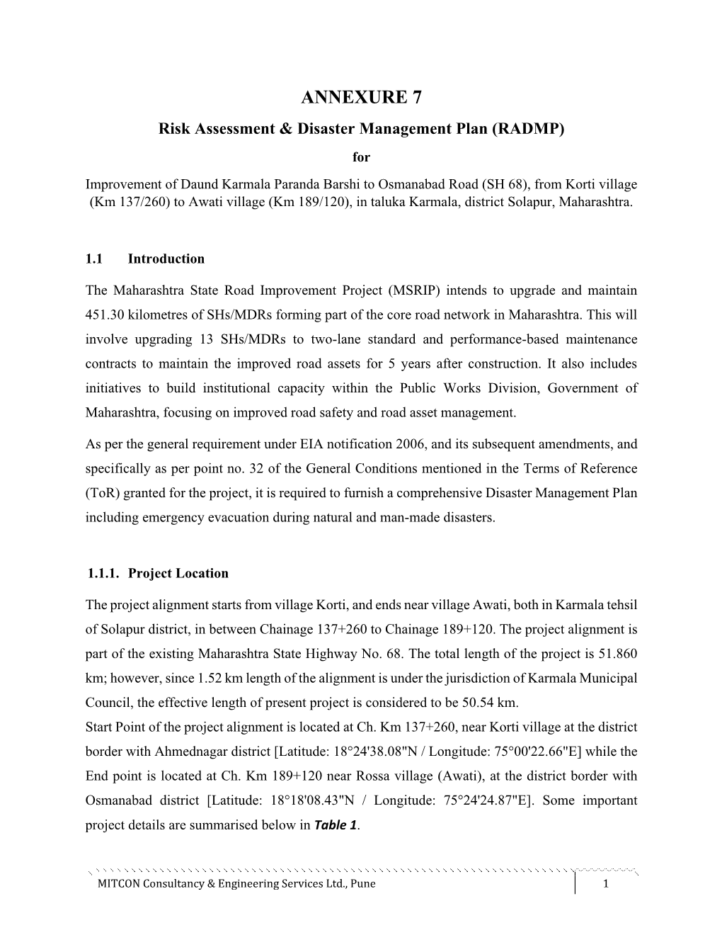 ANNEXURE 7 Risk Assessment & Disaster Management Plan (RADMP)