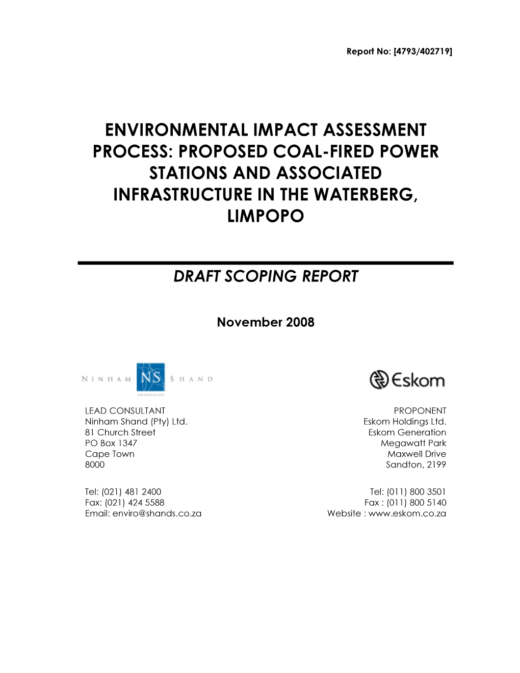 Environmental Impact Assessment Process: Proposed Coal-Fired Power Stations and Associated Infrastructure in the Waterberg, Limpopo