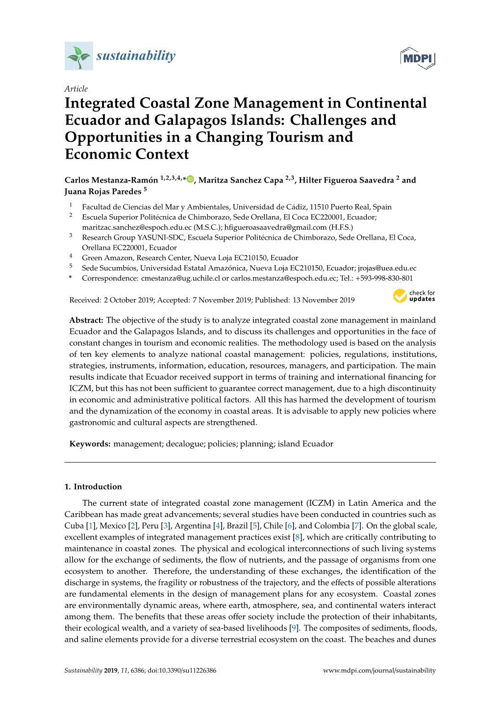 Integrated Coastal Zone Management in Continental Ecuador and Galapagos Islands: Challenges and Opportunities in a Changing Tourism and Economic Context