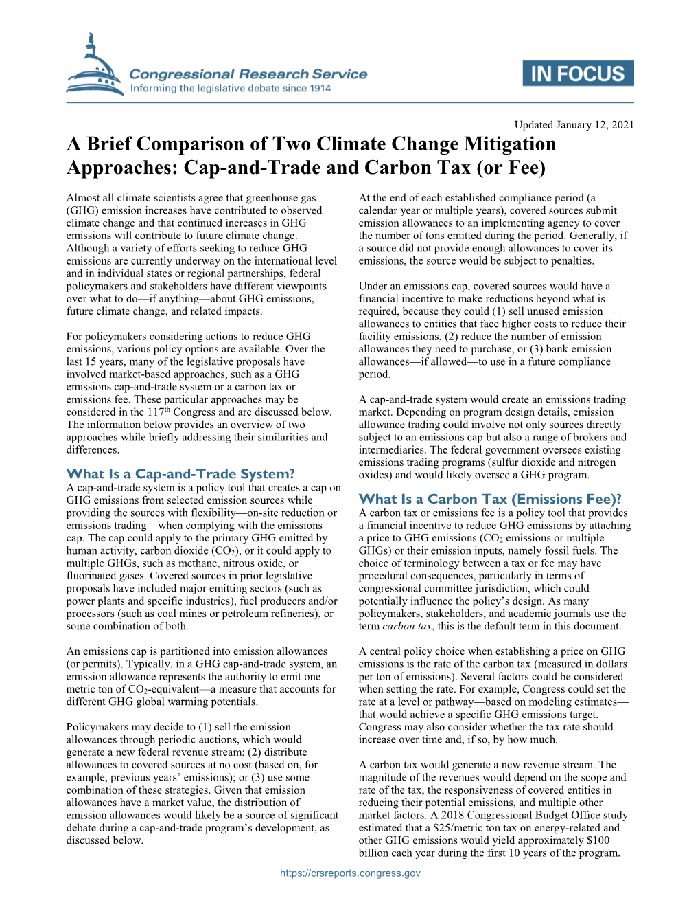 Cap-And-Trade and Carbon Tax (Or Fee)