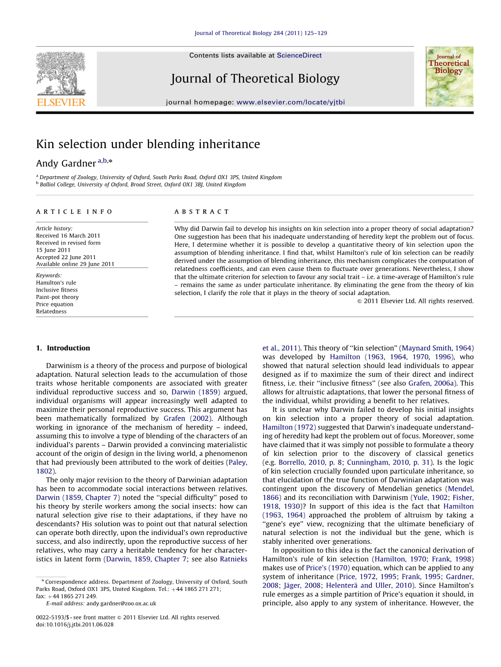 Kin Selection Under Blending Inheritance