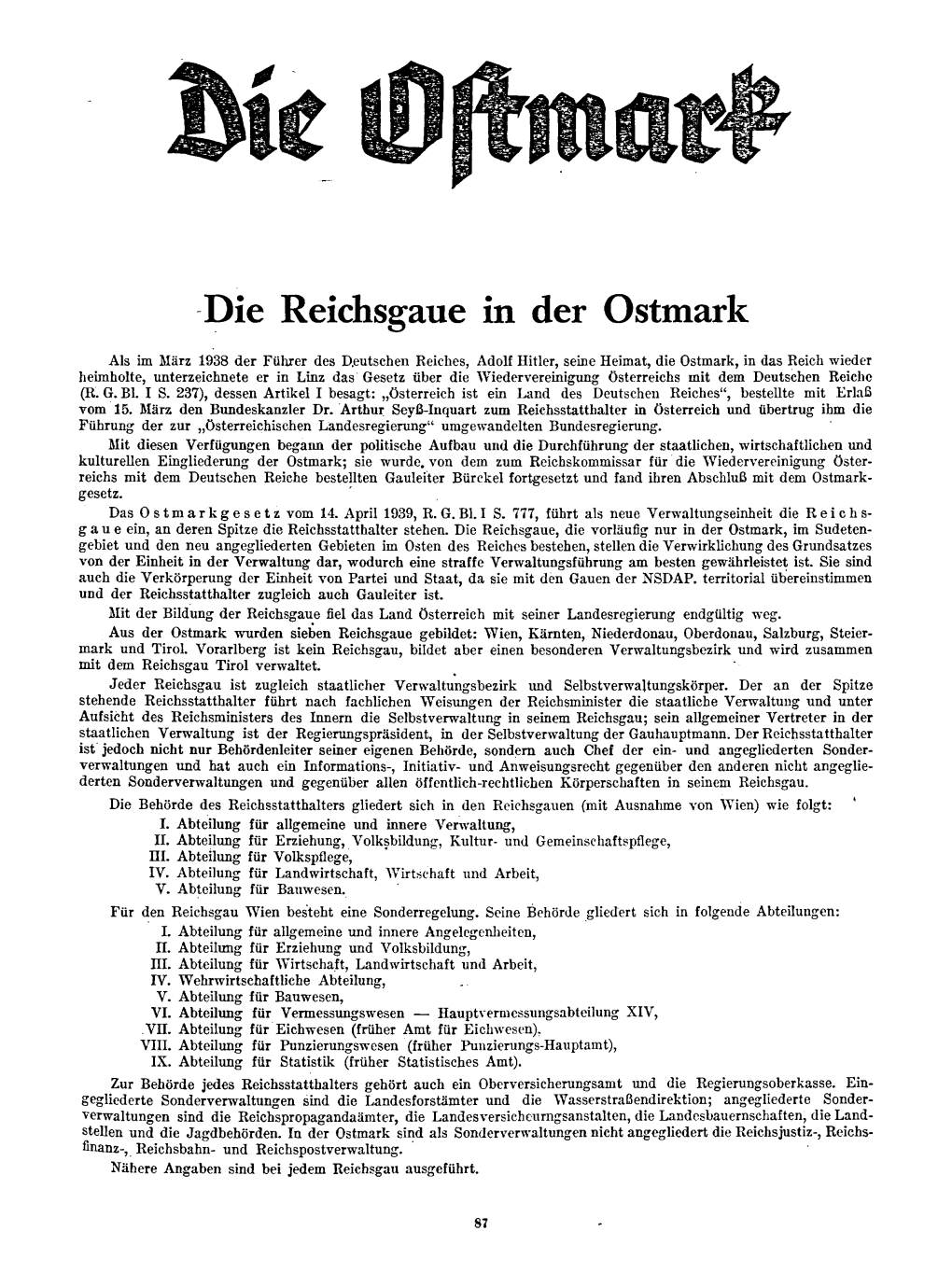 Ostmark Reichsgaue Und Kreise