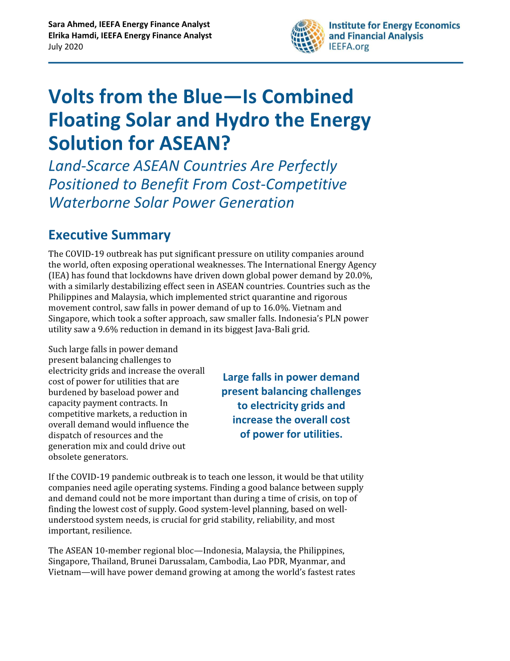 Volts from the Blue—Is Combined Floating Solar and Hydro the Energy Solution for ASEAN?