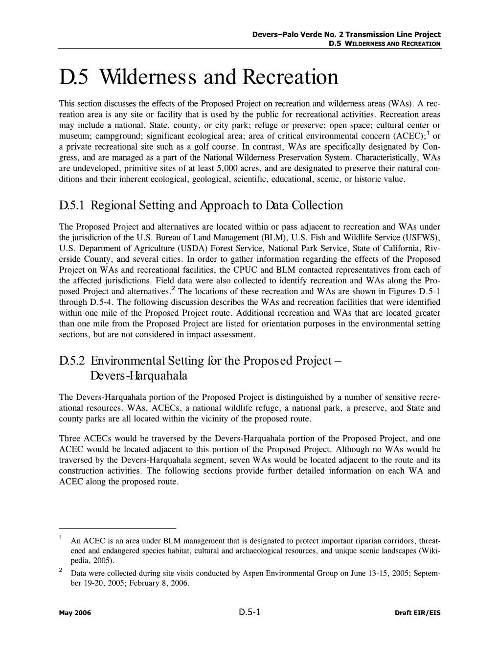 D.5 Wilderness and Recreation
